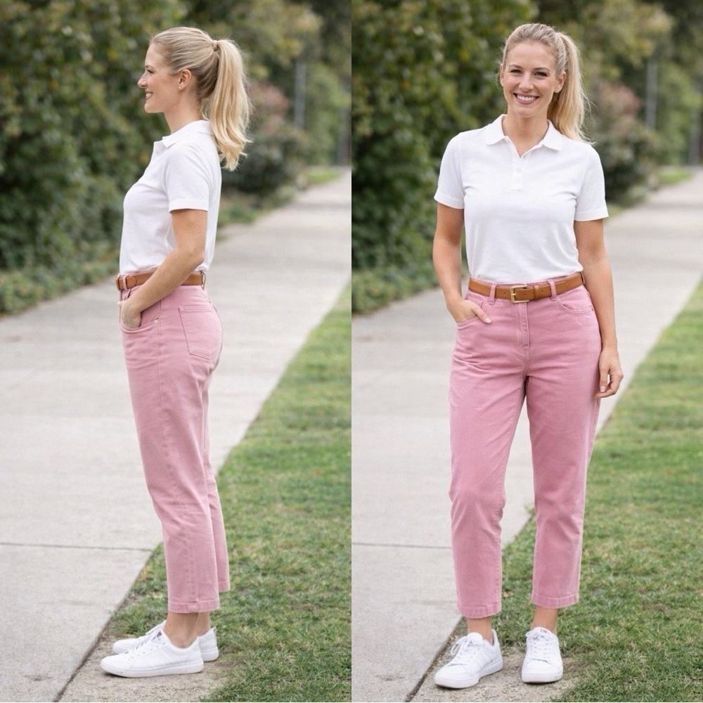 ST JOHN High Waist Polo Sport Cropped Cotton Pink Trousers Pants Sz 6